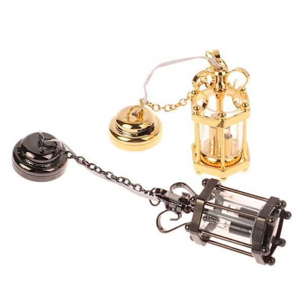 1:12 Dukkehus Miniature Loftslampe Lysekrone LED Væglampe Sort