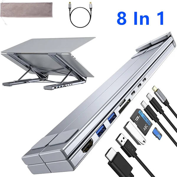 8-i-1 USB-C Laptopstativ med Dockingstasjon Universal USB C A3
