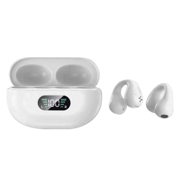 Bluetooth hörsnäckor Benledning Öppet öra Intelligent digital skärm Ergonomisk lättvikts trådlös hörsnäcka för sport Vit