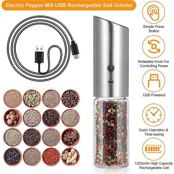 Cisea Elektrisk Pepparkvarn Maskinverktyg USB-driven Saltkvarn/200 ml Stor Kapacitet