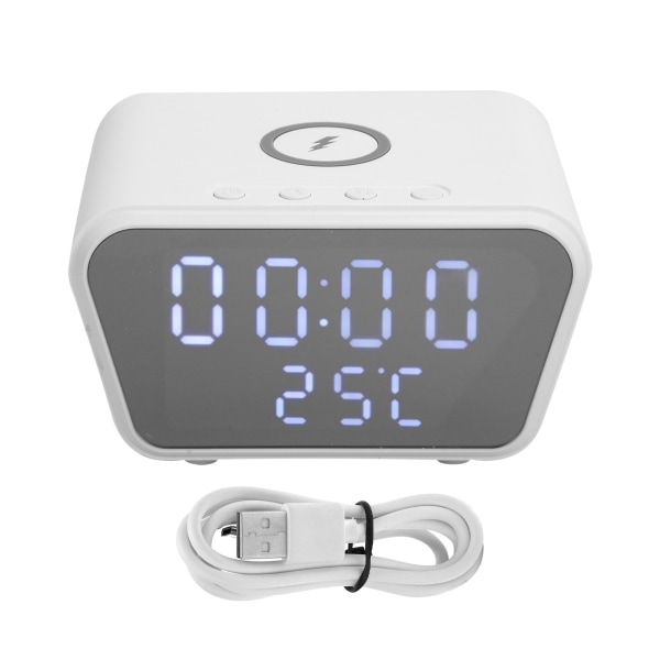 Trådlös Laddare Väckarklocka Smart Digital Desktop Elektronisk klocka med Temperaturtestare 10W