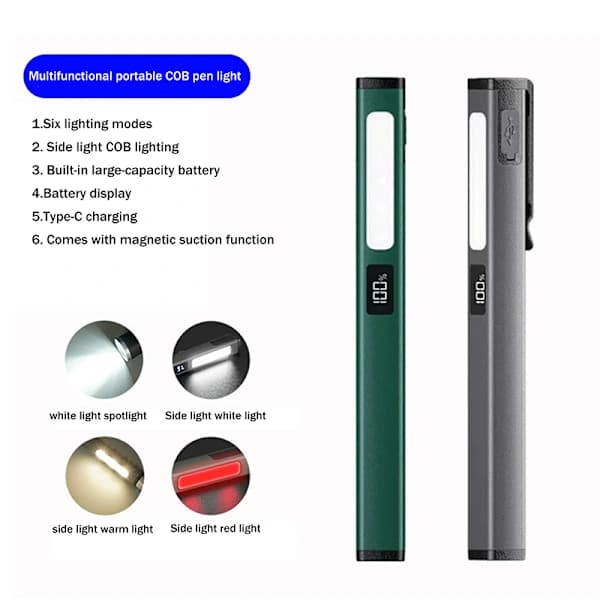 Oppladbar Penlight LED Penn Lommelykt Grå