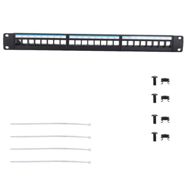 19 tums 24 portars monteringsbar datapatchpanel CAT6 nätverkskabelställ (Inkluderar inte moduler)
