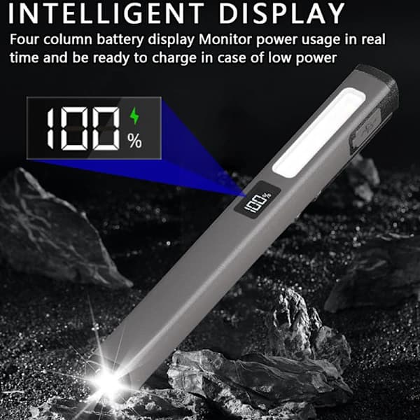 Oppladbar Penlight LED Penn Lommelykt Grå