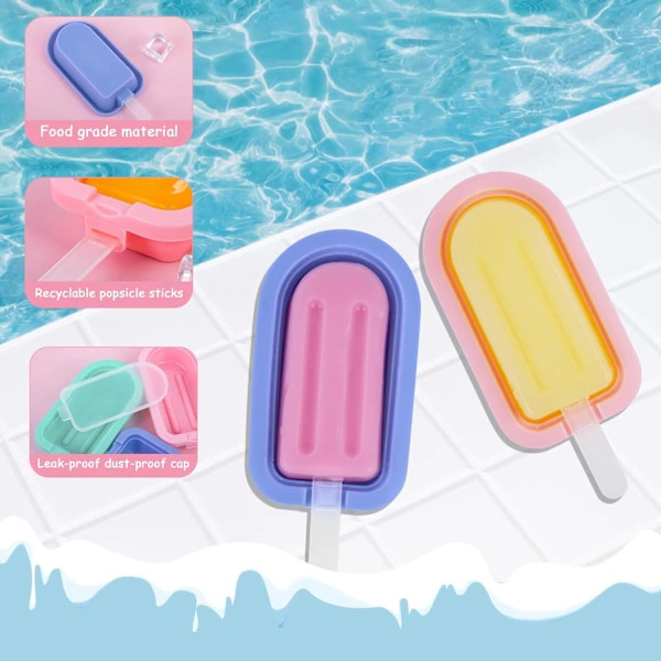 12 Glasforme Silikone Ispindeforme Kageforme Silikoneform med Silikonelåg og 12 Ispindepinde til DIY Dessert og Ispinde
