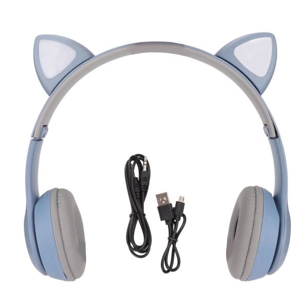 Stöd för Bluetooth headset Minneskort Vikbar Cute Cat Ear Trådlösa hörlurar med LED-ljus för barntelefon bärbar dator