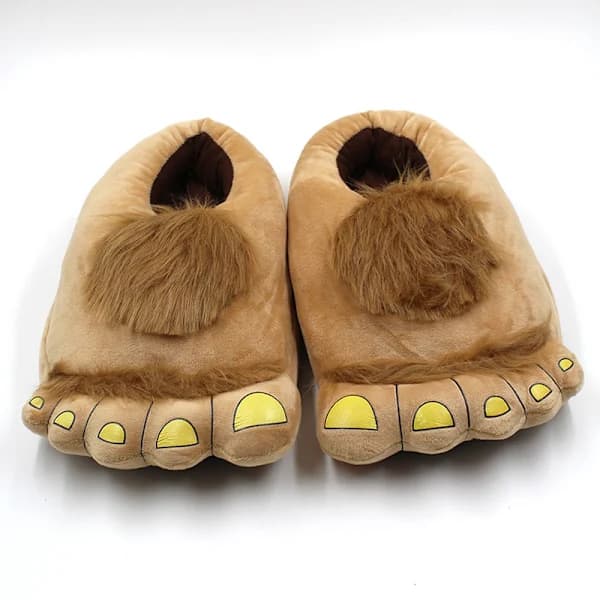 Furry varme hjemmesko store behårede unisex vilde hobbitfødder plys hjemmesko Halloween sko lysebrun