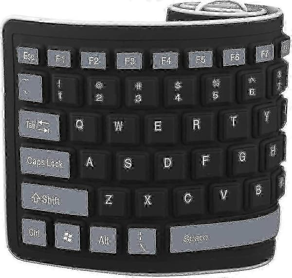 Sammenleggbart silikontastatur USB kablet vanntett rullbart tastatur for PC bærbar datamaskin (svart+grå) - Miao 26-27