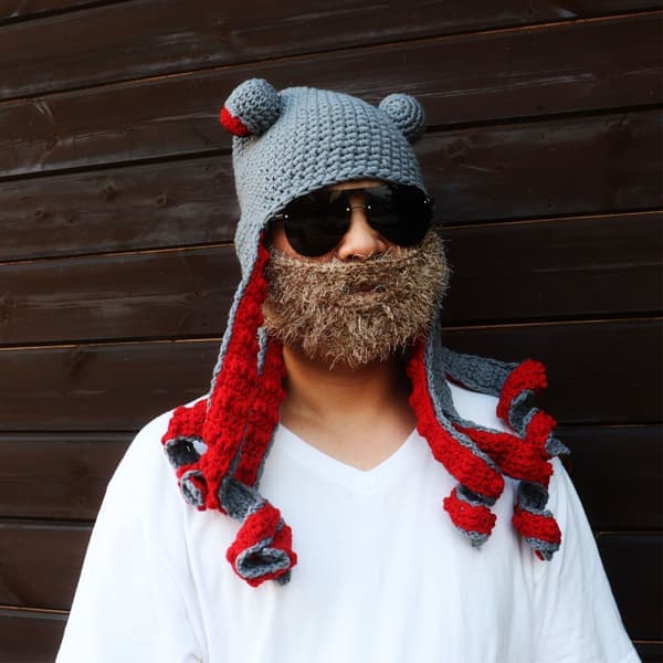 Blækspruttearmhue til voksne, håndstrikket blækspruttehue, jule-/halloweenkostume/rollespil (lilla)