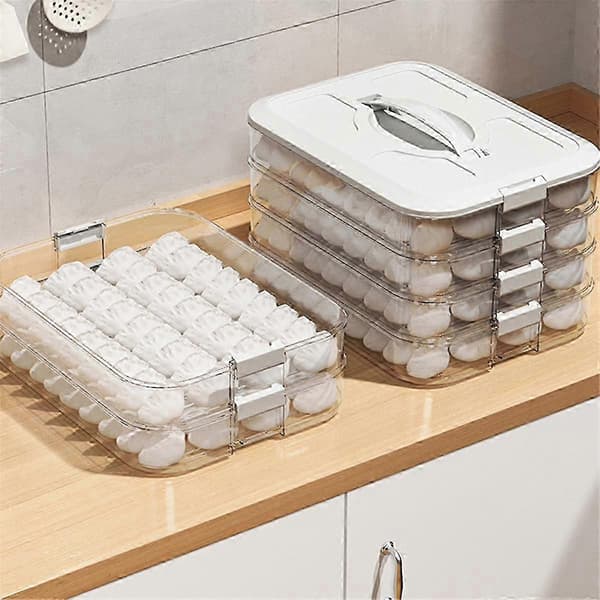 Dumpling Box Opbevaringsbeholdere: 4-lags stabelbare snackbokse med låg, frysesikre til madopbevaring