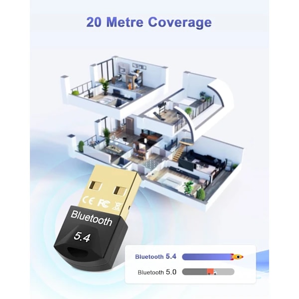 Bluetooth-dongles, 5.4 Bluetooth-dongle, USB Bluetooth-adapter, Bluetooth til pc-tastatur, USB Bluetooth, til headsets, controllere, tastaturer, s