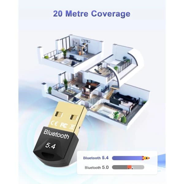 Bluetooth-donglet, 5.4 Bluetooth-dongle, USB Bluetooth-sovitin, Bluetooth PC-näppäimistölle, USB Bluetooth, kuulokkeille, ohjaimille, näppäimistöille, s