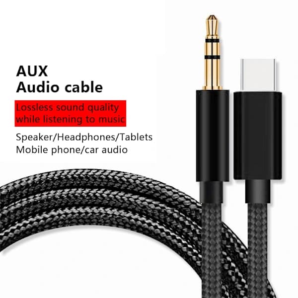 Aux o Kaapeli Type-C USB-C - 3,5 mm:n liitin matkapuhelinvarusteille, musta