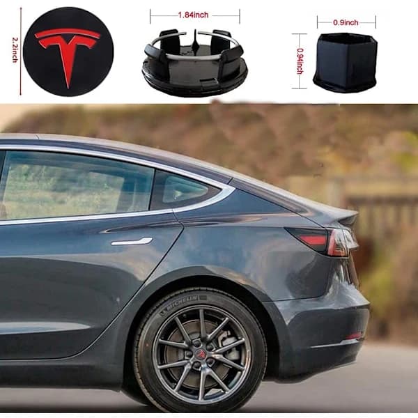 4 kpl Aero-pyöränsuojussarja, Model 3 -pyöränmutterisuojat, pyöränsuojussarja Tesla-logolla, mutterisuojat Tesla Model 3 Model Y:lle (punainen)