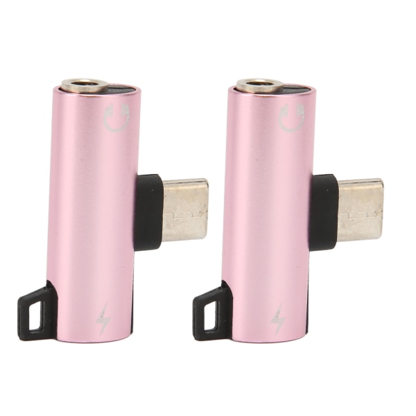 2st USB C till 3,5 mm ljudadapter 2 i 1 typ C 3,5 mm Lyssna på musik under laddning Hållbar ABS USB C till ljuduttag Rosa