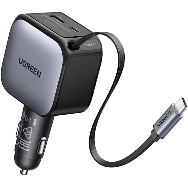 Billader - UGREEN - 60W - USB-A + USB-C - Uttrekkbar versjon - Svart