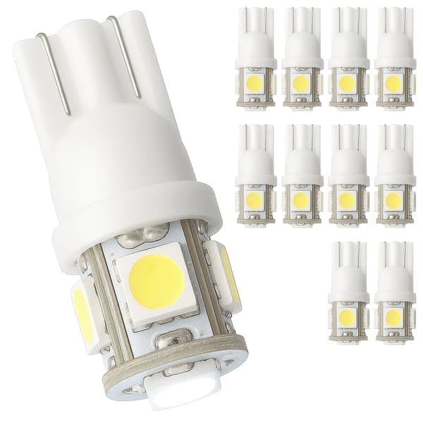 10-pak - T10 W5W Diode Pærer - Bil LED Lys Hvid