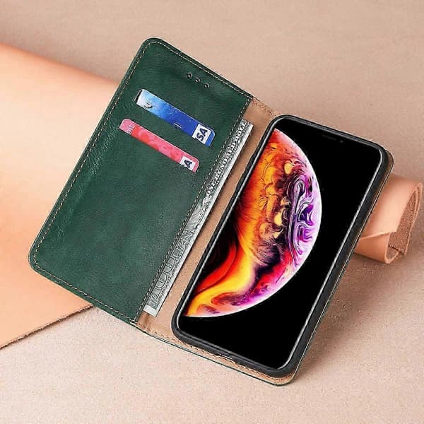 Ægte læder Folio Pung Magnetisk Støtteben RFID Blokerende Kortpladser Stødsikkert Cover Kompatibel med iPhone 14 Pro Max