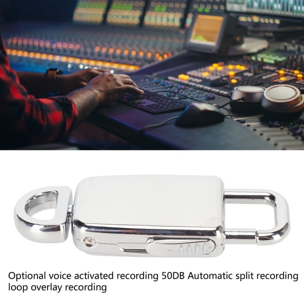 Mini Recorder HD Noise Reduction Röstaktiverad Uppladdningsbar MP3-spelare Nyckelring Recorder för Meeting Class Silver