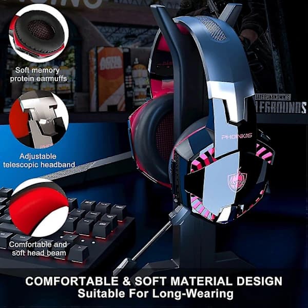 Trådløse Bluetooth-hodetelefoner med mikrofon for PS4, Xbox One, PC - PS5 Gaming Headset rød