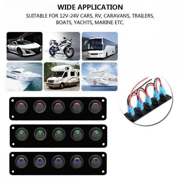 5-veis rundt dashbord vippebryterpanel blått