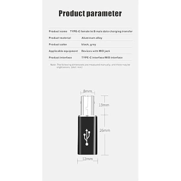 USB C til USB B-adapter (2-pak), kompatibel med printere, MIDI,