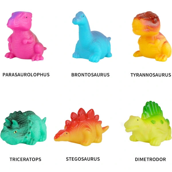 Dinosaur badelegetøj, lysende flydende gummidyr (6-pak), blinkende