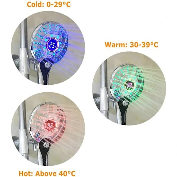LED dusjhode, 3 farger håndholdt LED dusjhode, temperatur