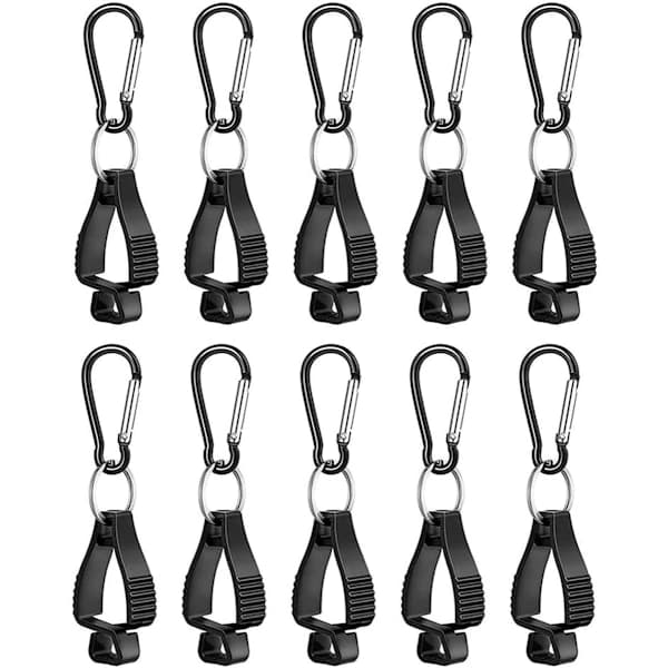 10 handskeklemmer - 12*3,2 cm, A-formede plastholdere - til arbejdshandsker, byggemarked - sort