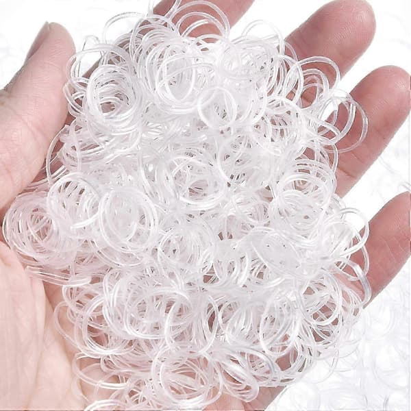 Förpackning med 1000 mini gummiband, mjuka elastiska band för barnhår, flätor, bröllopsfrisyrer och mer (genomskinliga)