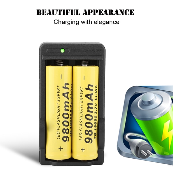 4 st uppladdningsbara batterier Lång livslängd 9800 mAh med laddare EU-kontakt (100-240V)