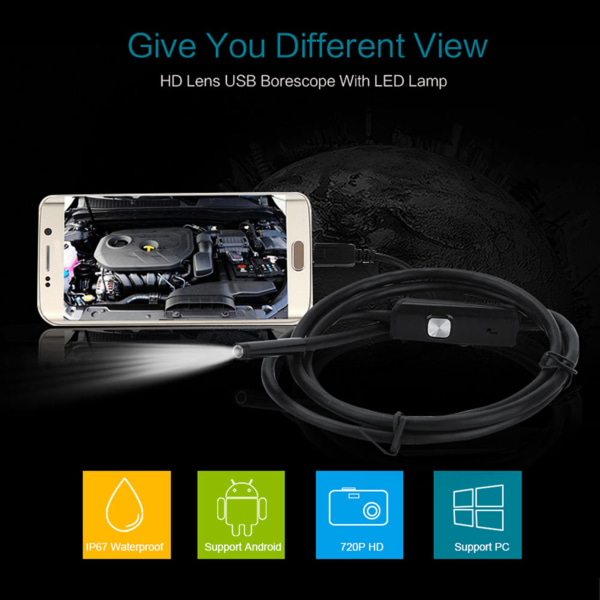 7mm Focus Kameralins 1,5M Vattentät 6 LED Android Endoskop Mini USB Kabel Endoskop