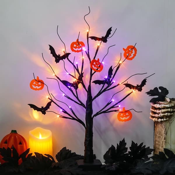 Halloween-dekorationer, Halloween-trælys, oplyst sort træ
