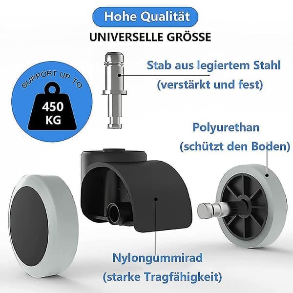 Erstatningshjul til kontorstoler på harde gulv - 5-pakning - 11 mm / 22 mm - For gamingstoler, svingstoler, Pr