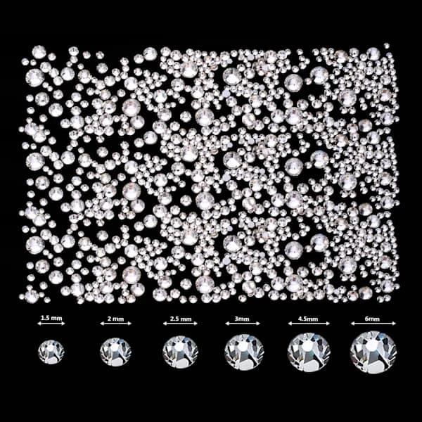 2000 stk. flatbunnede edelstener rhinestones 6 størrelser (klar)