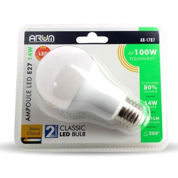 FÖRPACKNING MED 10 E27 14W LED-LAMPOR (motsvarar 100W) (Varmvit 2700K)