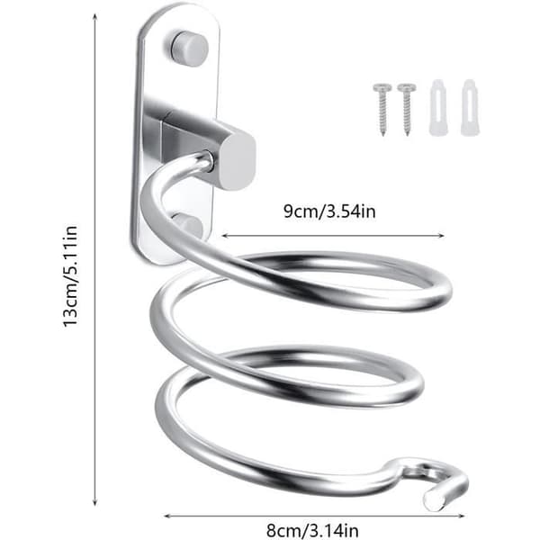 Hårfönshållare - Väggmonterad Aluminium - Silver - Hållbar - Modern Design