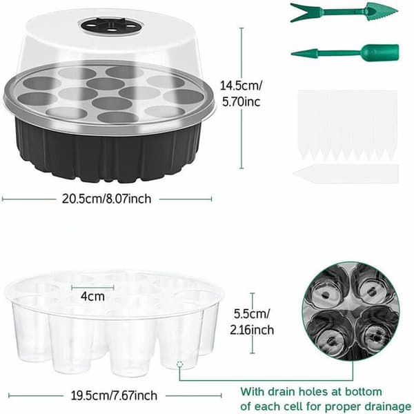 Fröbricka - LARGEIGHT - Rund - 5 st - Transparent lock - Svart plast