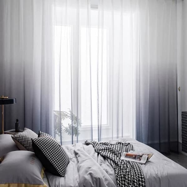 Skir Gardin - 130x162cm - Gradient Grå - Halvtransparent - Silveröljetter White and Grey Gradient