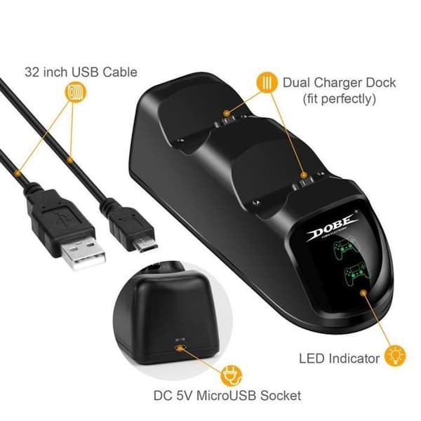 PS4 Laddningsstation Laddare för 2 Kontroller till PS4 / Pro / Slim
