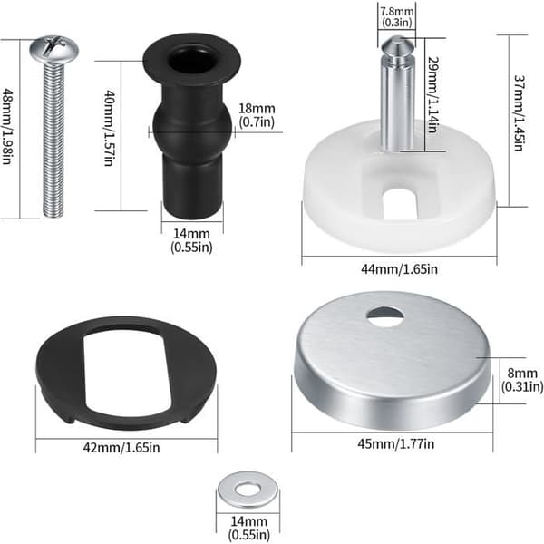 Toalettsitsgångjärn - 45 mm - Rostfritt stål & gummi - Universal Top-Fix - 2-pack
