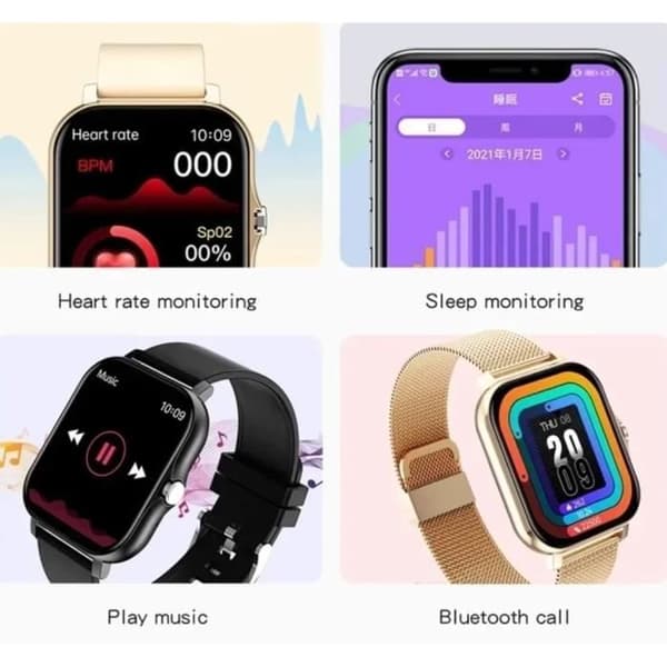 Sportig smartklocka för män och kvinnor, full pekskärm, Bluetooth-samtal, digitalt armband, present