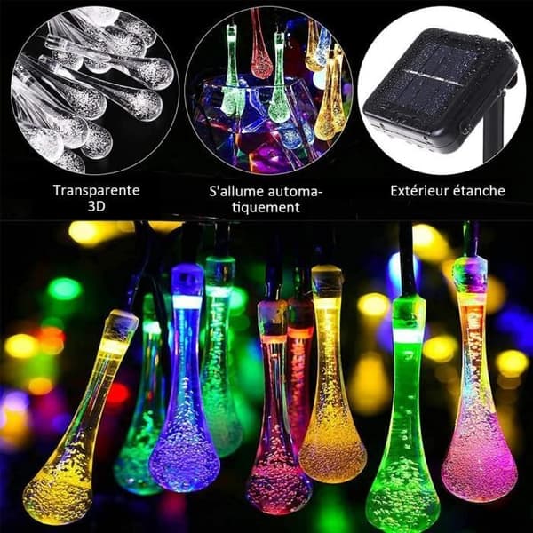 Utomhus solcellsslinga - Färgglada vattendroppar - 20 LED-lampor - 8 funktioner