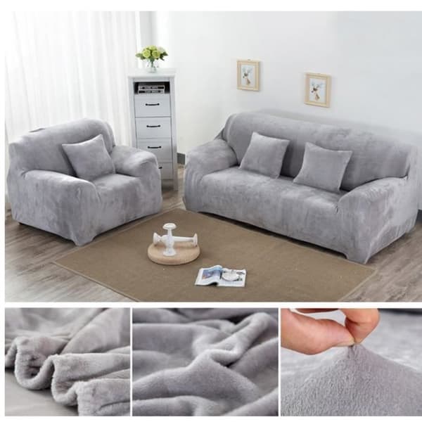3-sits sammetssofföverdrag 190-230 cm tjockt mjukt elastiskt dammtätt grått