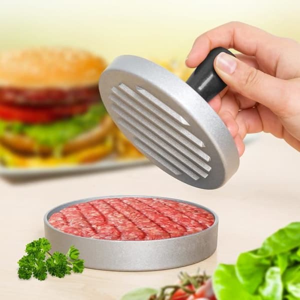 Hamburgerpress - Metall - 11,5 cm - Avtagbart handtag - Non-stick-beläggning