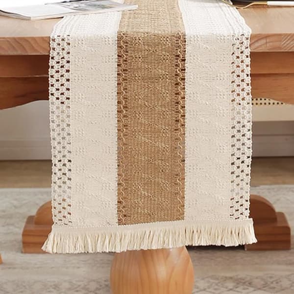 Bordslöpare - 71 tum - Naturlig bomull - Beige - Rustik stil