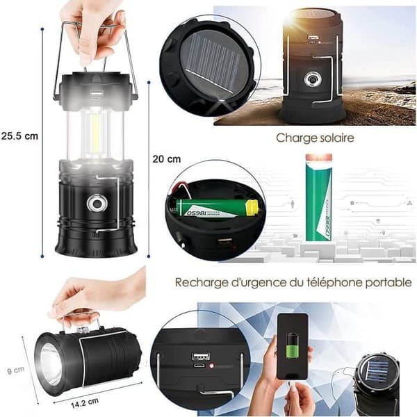 Vikbar LED-campinglampa - 360° belysning - Uppladdningsbart batteri - IPX4