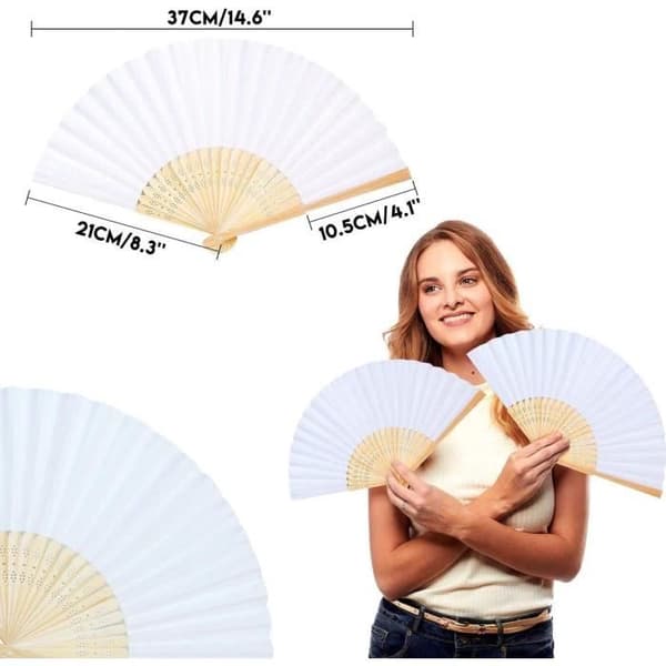 24 st bröllopsfläkt vikfläkt träpapper och vit japansk fickvikfläkt tärnpresenter Ma[39]