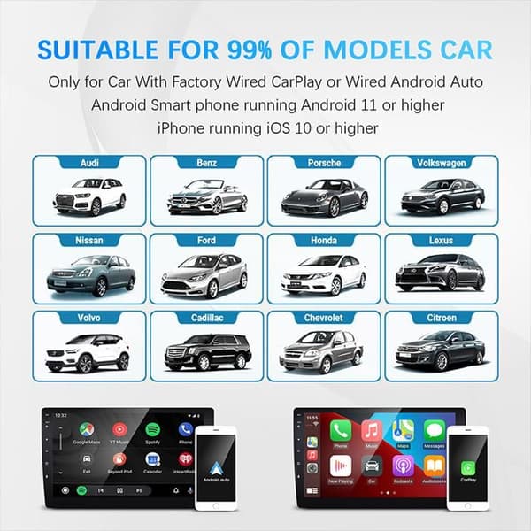 2-i-1 Trådlös CarPlay och Android Auto Adapter – Mini USB-dongel för OEM Bilradio (5.8 GHz Wi-Fi, Bluetooth)