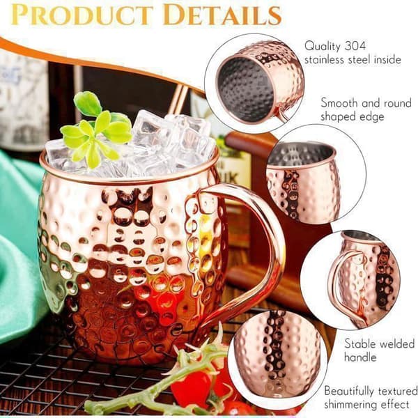 Moscow Mule Glas Set - 4 Koppar - Koppar - Med 4 Sugrör - Diskmaskinssäker